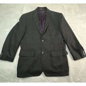 Perry Ellis Mens 40 Regular Jacket Charcoal Gray Herringbone Tattersall 2-button
